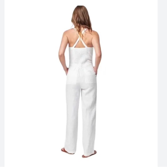 Faherty Ozzy Linen Jumpsuit relaxed leg front button sleeveless romper pants XL - Picture 2 of 14